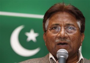 The former President of Pakistan, Pervez Musharraf, speaks at a news conference at a branch of his political party in east London