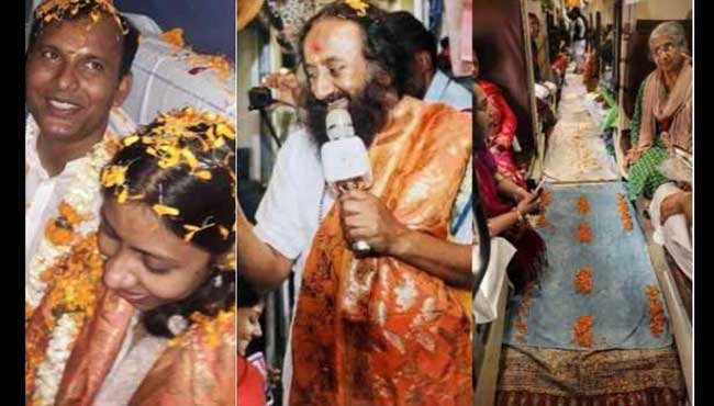 ஓடும் ரயிலில் திருமணம் செய்து கொண்ட ஜோடி!!